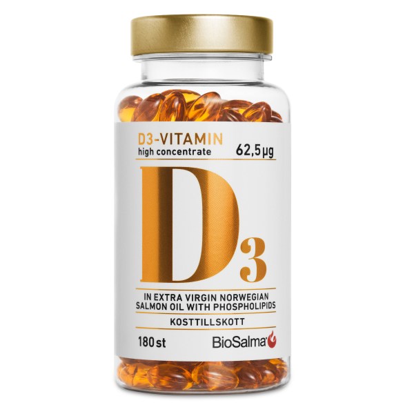 BioSalma D3-vitamin 62,5 ug High Concentrate, 180 kapsler