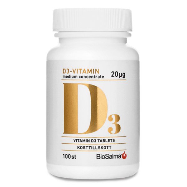 BioSalma D3 vitamin Medium Concentrate 20ug, 100 tabletter