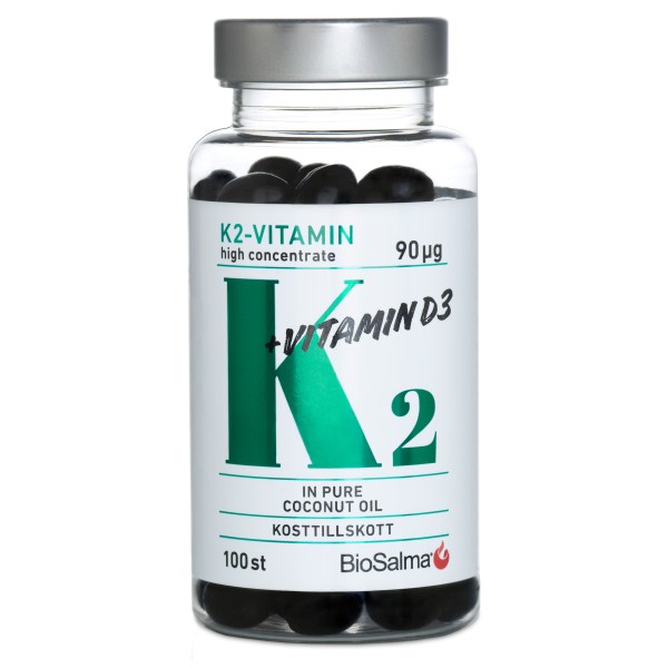 BioSalma K2 90 ug + D3-vitamin 25 ug, 100 kapsler