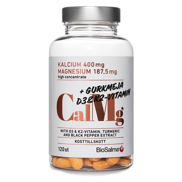 BioSalma Calcium & Magnesium med D3, K2 & Gurkemeje, 120 tabletter