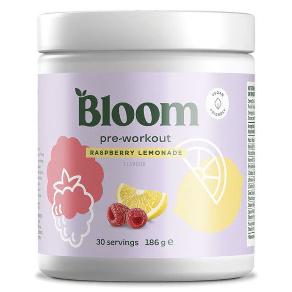 Præ-træningsprodukt med stimulerende virkning Bloom Pre-Workout, hindbærlimonade 186 g