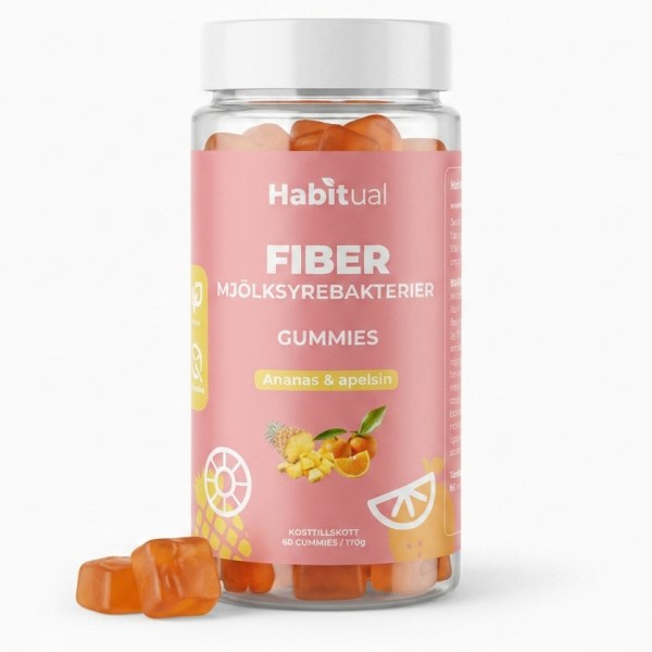Habitual Fiber/Mælkesyrebakterie Gummies, Ananas & Appelsin, 60 Gummies