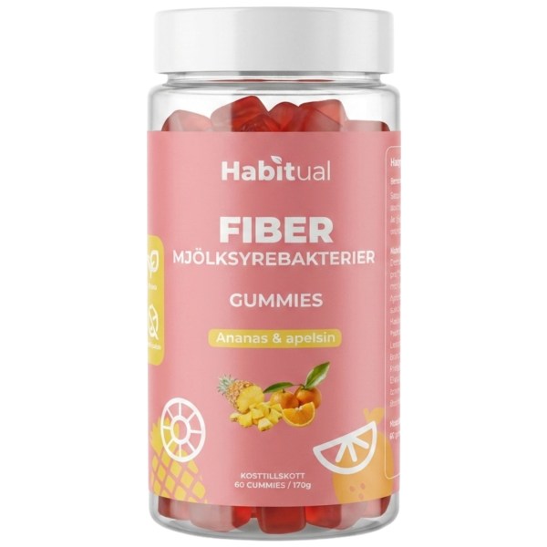 Habitual Fiber/Mælkesyrebakterie Gummies, Ananas & Appelsin, 60 Gummies