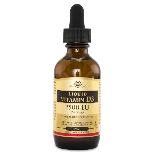 Solgar flydende D3-vitamin 62,5 µg, appelsinsmag, 59 ml
