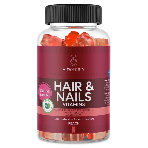 VitaYummy Hair & Nails, Peach, 60 Gummies billede