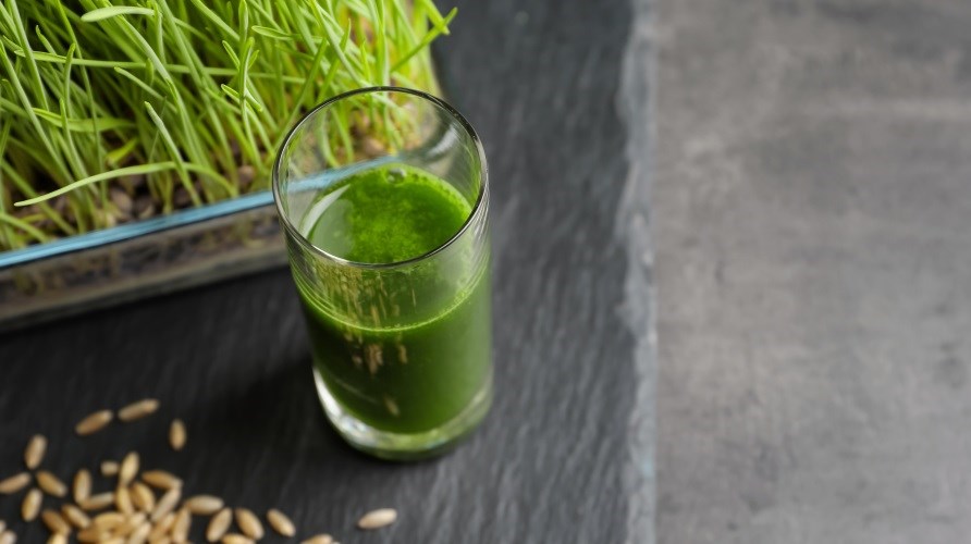 Et glas med en enzymrig, grøn drink. Et glas med en enzymrig, grøn drink.