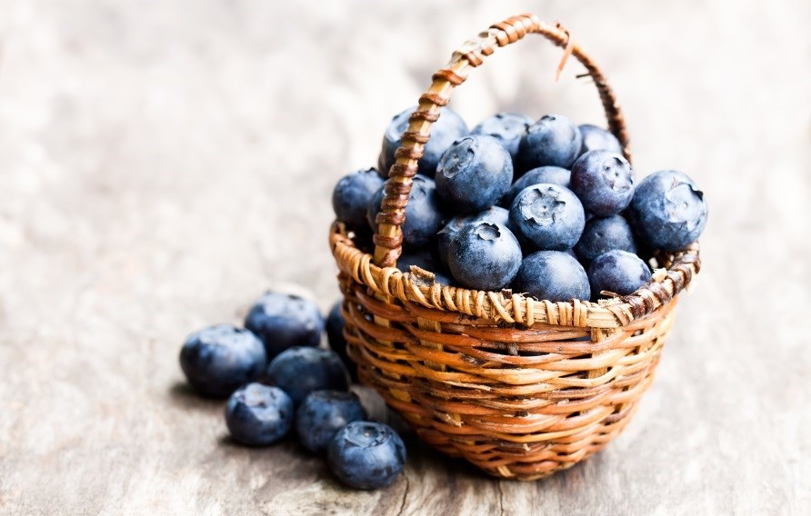 En lille kurv fyldt med blåbær. En lille kurv fyldt med blåbær.
