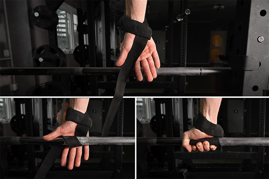 En hnd med lftestroppe der viser, hvordan den skal sidde rundt om en stang.