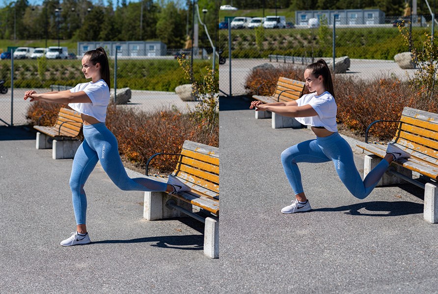 Pige, der trner udendrs og gr bulgarske lunges.