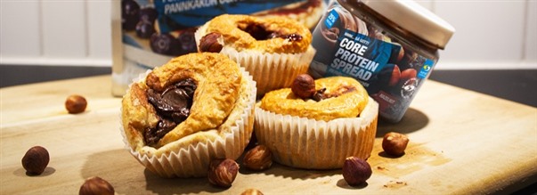 Proteinrige muffins med chokoladefyld