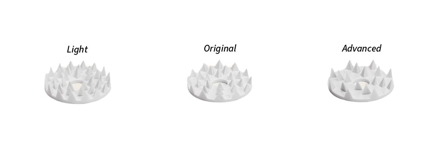 Tre forskellige typer af pigge: "light", "original" og "advanced".