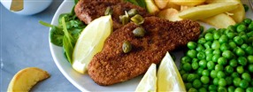 Schnitzel med kartoffelb�de